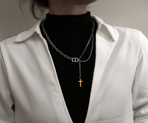Simple Style Cross Stainless Steel Pendant Necklace