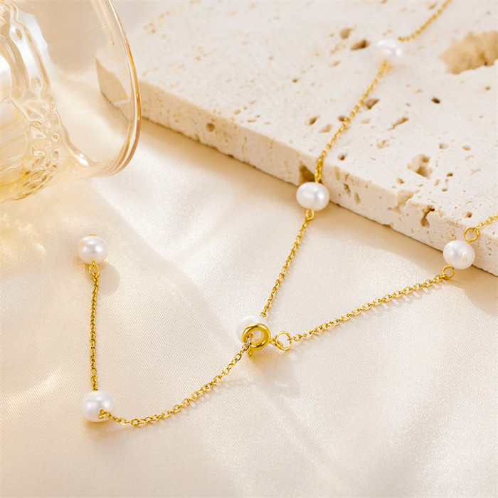 Collar chapado en oro de 18K con perlas de agua dulce, chapado en perlas de agua dulce, acero inoxidable Irregular, estilo Simple y dulce