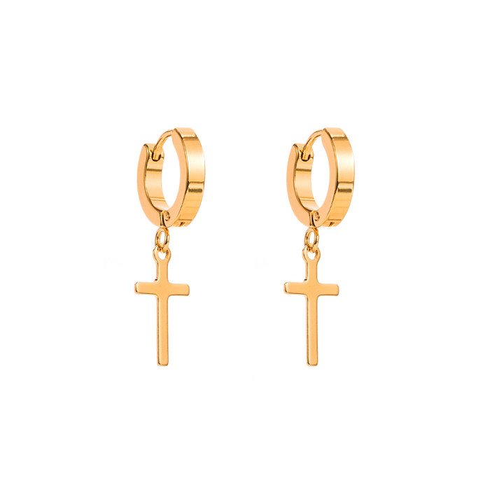 Fashion Triangle Cross Palm Stainless Steel Plating Gold Plated Earrings 1 Pair