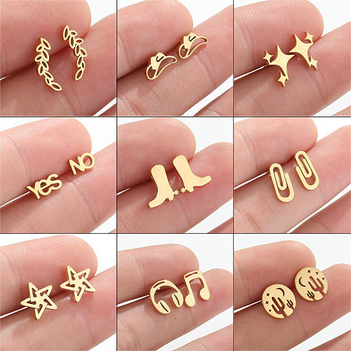 Simple Style Cactus Star Boots Stainless Steel  Plating Hollow Out Ear Studs 1 Pair