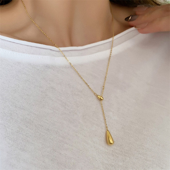 Simple Style Water Droplets Stainless Steel Plating 18K Gold Plated Pendant Necklace