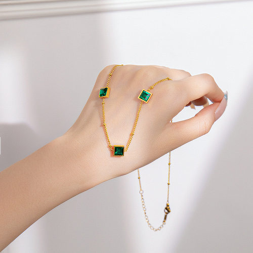 Simple Style Square Stainless Steel Plating Inlay Rhinestones Necklace