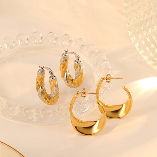 1 Pair Vintage Style C Shape Irregular Twist Polishing Plating Stainless Steel  Gold Plated Earrings