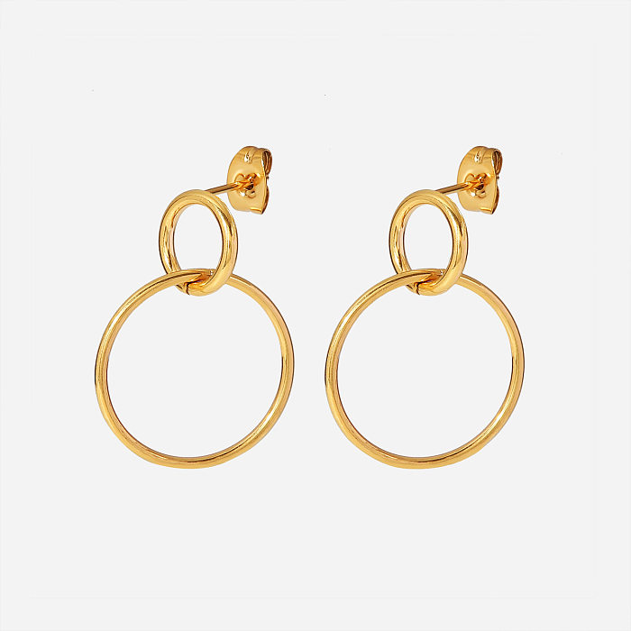 Boucles d'oreilles pendantes en forme de cercle géométrique, nouveau style en acier inoxydable plaqué or 18 carats