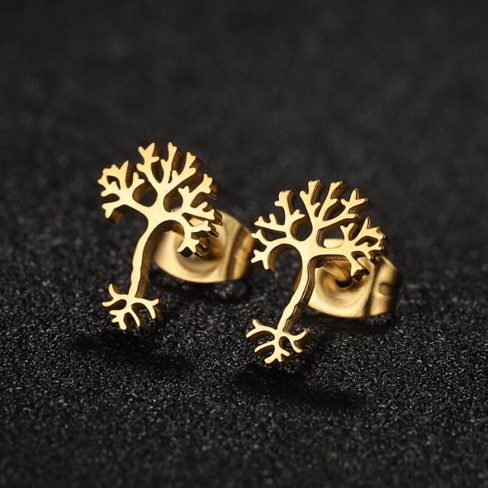 1 par de pinos de orelha banhados a ouro 18K, estilo moderno, estilo simples, árvore, aço inoxidável