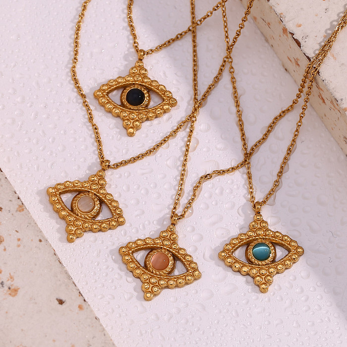 Vintage Style Eye Stainless Steel  Plating Inlay Natural Stone 18K Gold Plated Pendant Necklace