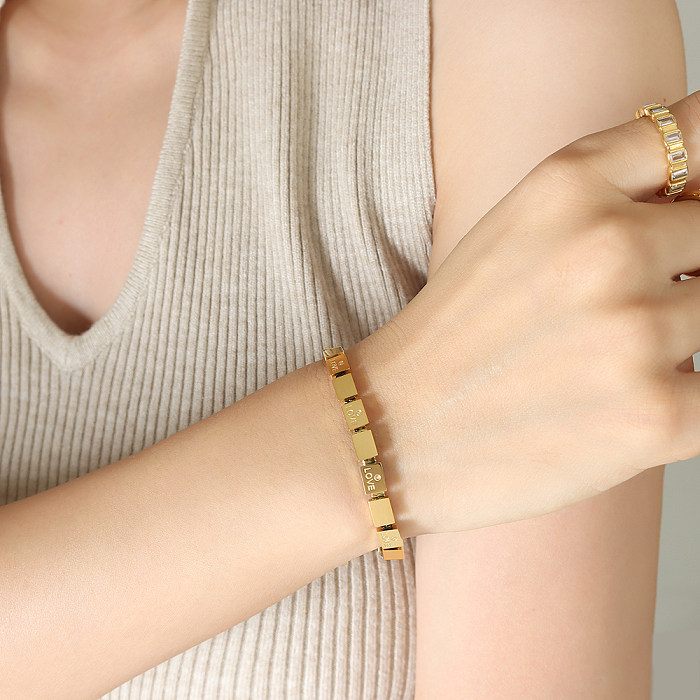 Luxuriöse, schlichte Love-Armbänder mit quadratischer Titanstahlbeschichtung und 18-Karat-Vergoldung