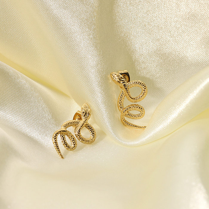 1 Pair Vintage Style Snake Plating Stainless Steel  14K Gold Plated Ear Studs