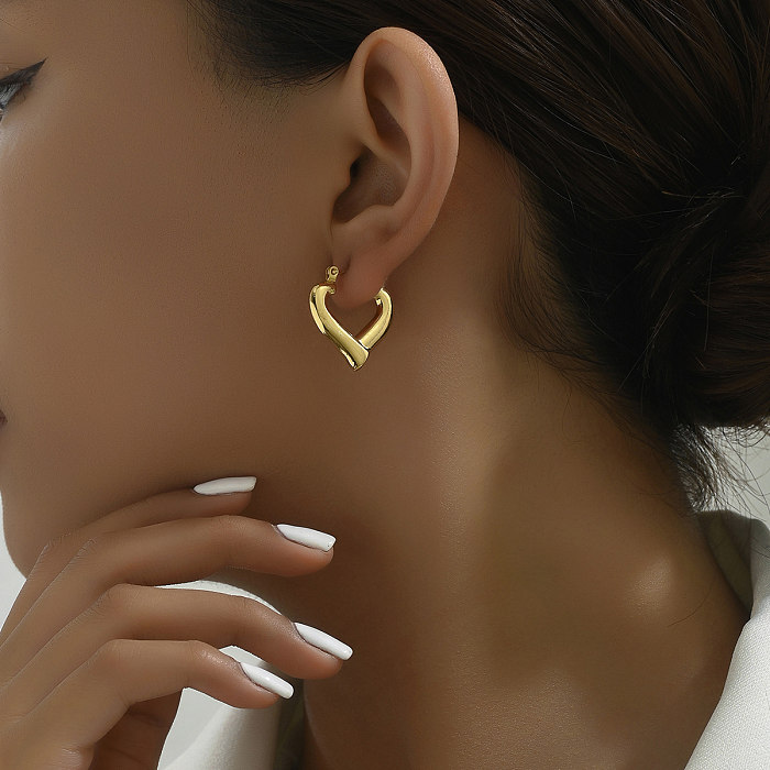 1 Pair IG Style Basic Heart Shape Plating Stainless Steel  18K Gold Plated Earrings