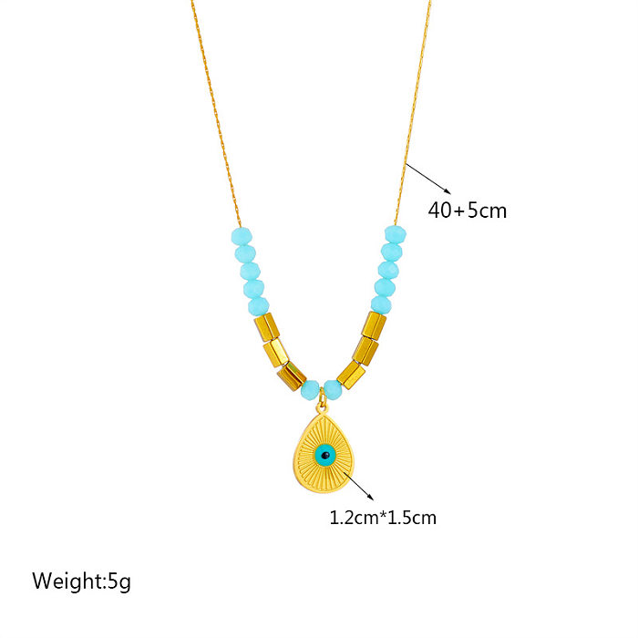 Casual Water Droplets Eye Stainless Steel Beaded Enamel Plating 18K Gold Plated Pendant Necklace