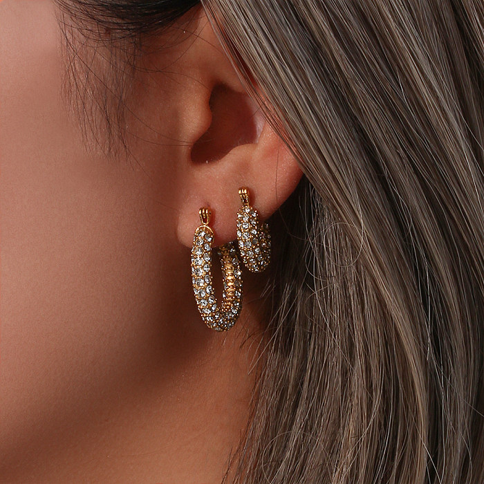 Modische geometrische Edelstahl-Ohrringe mit eingelegtem Zirkon und Zirkon-Edelstahl-Ohrringen