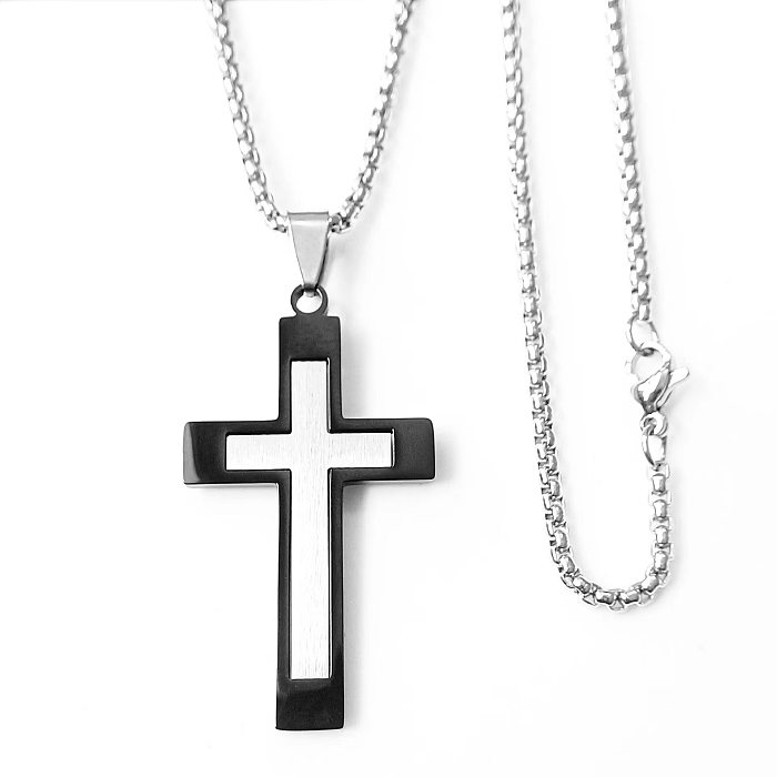 Vintage Style Exaggerated Simple Style Cross Stainless Steel  Plating Silver Plated Necklace