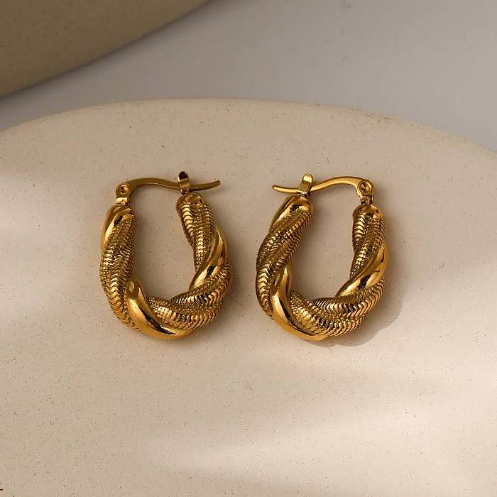 1 Paar schlichte, ovale, gedrehte, polierende, 18 Karat vergoldete Ohrringe im römischen Stil aus Edelstahl