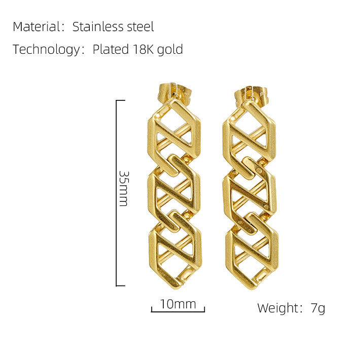Pendientes colgantes chapados en oro de 18 quilates con cadena de acero inoxidable de estilo moderno