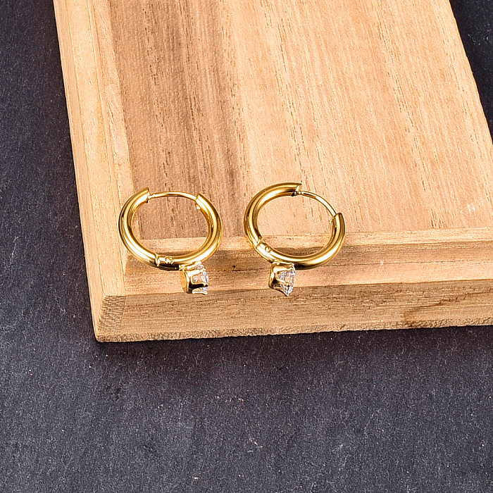 Simple Style Geometric Stainless Steel Plating Zircon Earrings 1 Pair