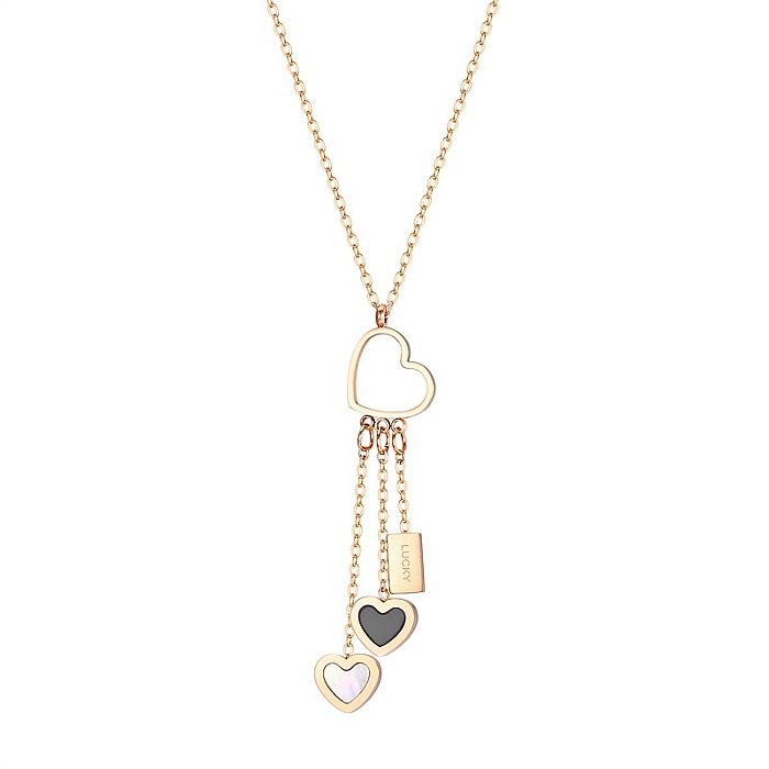 Sweet Heart Shape Stainless Steel Plating Inlay Shell Pendant Necklace 1 Piece