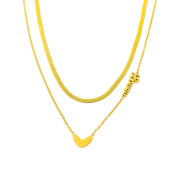 Schlichte Streetwear-Halsketten in Herzform aus Edelstahl mit 18-Karat-Vergoldung