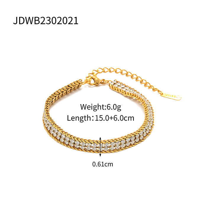 INS Style Korean Style Geometric Stainless Steel Plating Inlay Zircon 18K Gold Plated Bracelets