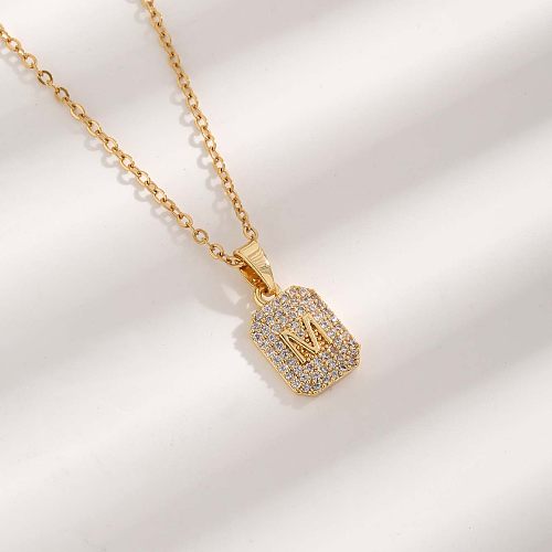 Simple Style Letter Stainless Steel Plating Inlay Zircon Gold Plated Pendant Necklace