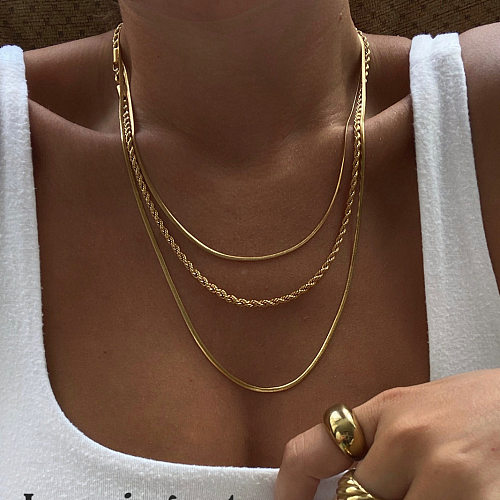 Hip-Hop Vintage Style Geometric Solid Color Stainless Steel  Plating 18K Gold Plated Layered Necklaces