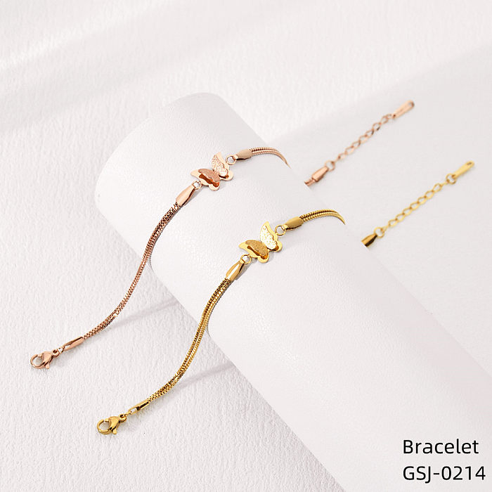 Casual Classic Style Heart Shape Butterfly Stainless Steel Layered Inlay Zircon Rose Gold Plated Gold Plated Silver Plated Bracelets