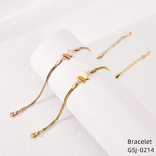 Casual Classic Style Heart Shape Butterfly Stainless Steel Layered Inlay Zircon Rose Gold Plated Gold Plated Silver Plated Bracelets