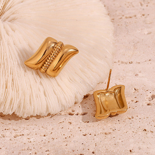 1 par de pinos de orelha banhados a ouro 18K, estilo vintage, estilo simples, clássico, irregular, aço inoxidável