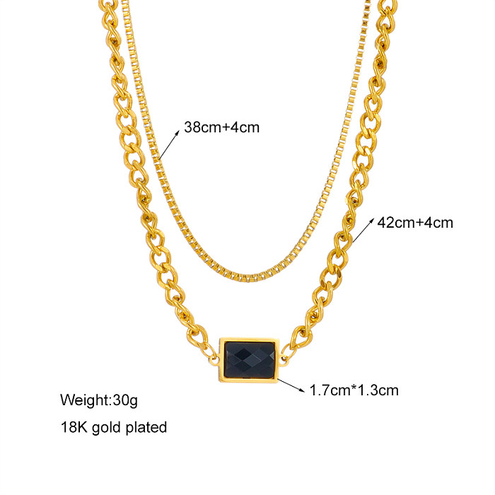 Simple Style Square Stainless Steel  Layered Necklaces Gold Plated Stainless Steel  Necklaces