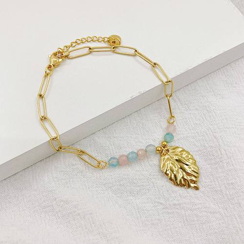 Fashion Leaf Stainless Steel Plating Artificial Crystal Bracelets