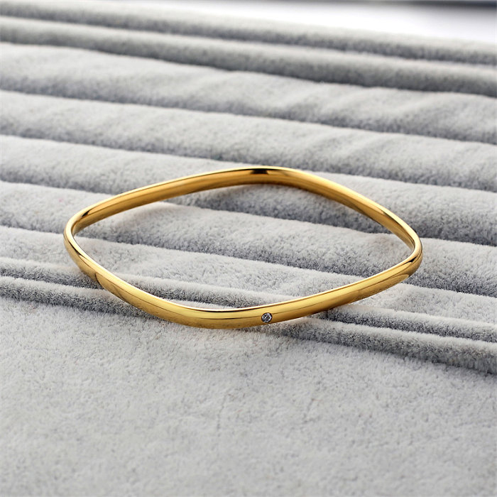 Casual Simple Style Classic Style Solid Color Stainless Steel Titanium Steel Polishing Plating Inlay Diamond Gold Plated Bangle