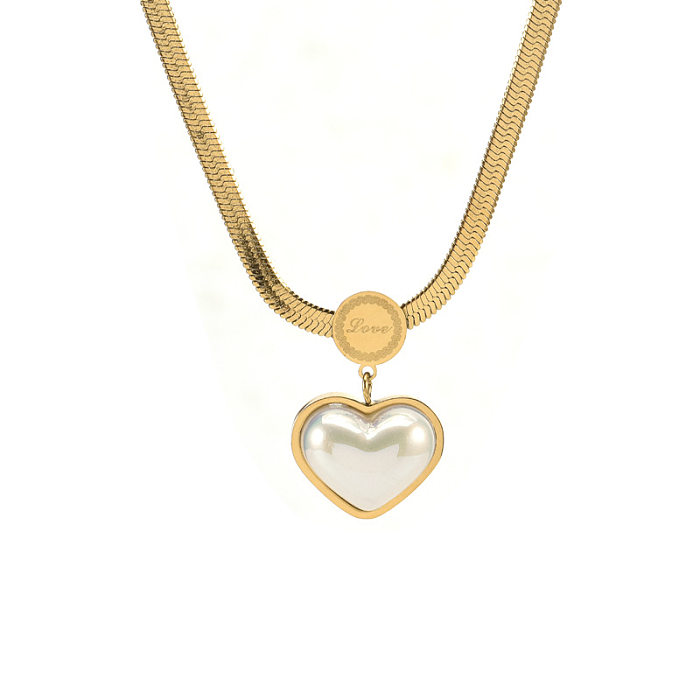 IG Style Sweet Heart Shape Stainless Steel Plating Inlay Artificial Pearls Pendant Necklace