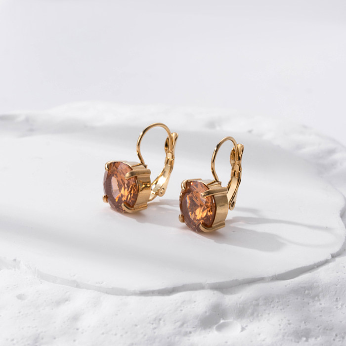1 Pair Retro Simple Style C Shape Plating Inlay Stainless Steel  Rhinestones 18K Gold Plated Drop Earrings