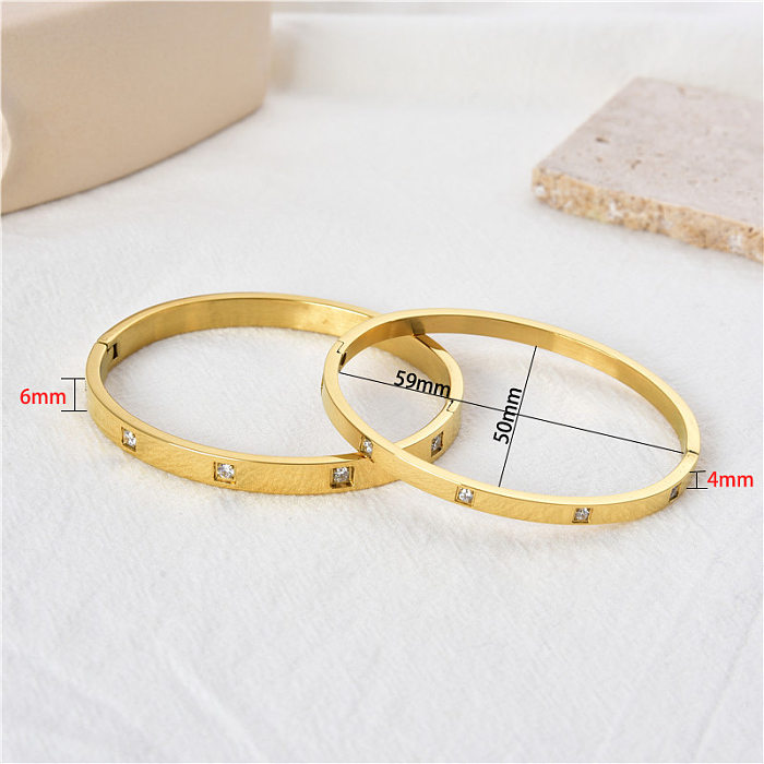 Simple Style Solid Color Stainless Steel Inlay Zircon Bangle