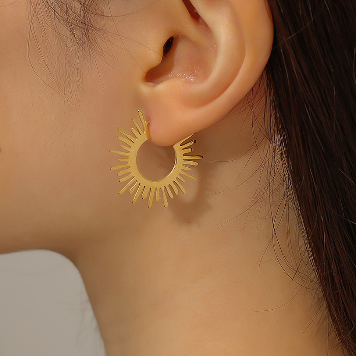 1 Pair Simple Style Sun Stainless Steel 18K Gold Plated Ear Studs