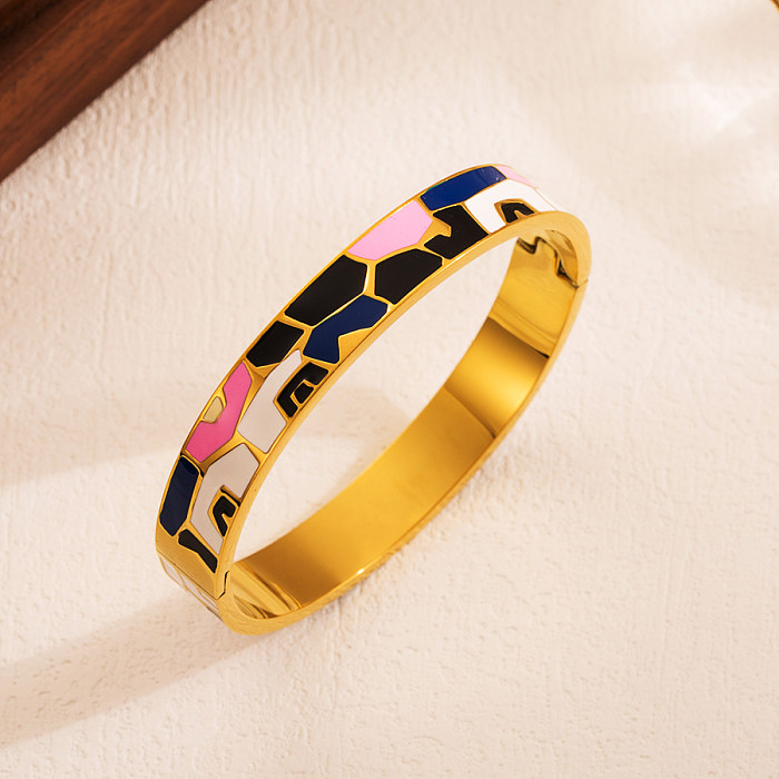 Elegant Luxurious Round Square Infinity Stainless Steel Enamel Plating Inlay Zircon 18K Gold Plated Bangle