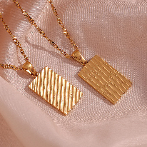 1 Piece Retro Square Stripe Stainless Steel  Plating Pendant Necklace