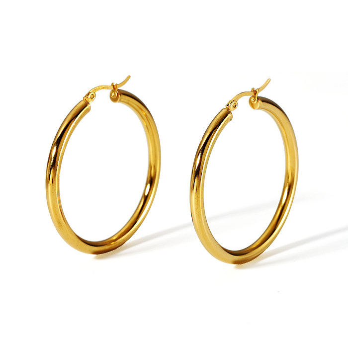 1 Pair Casual Modern Style Circle Plating Stainless Steel  18K Gold Plated Hoop Earrings