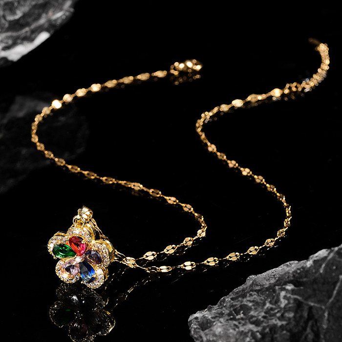 Collier avec pendentif en Zircon plaqué or 14 carats, en acier inoxydable, fleur douce et brillante, en vrac