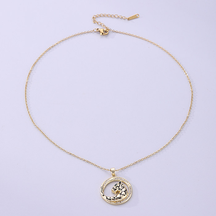Korean Style Animal Stainless Steel  Enamel Plating 18K Gold Plated Necklace