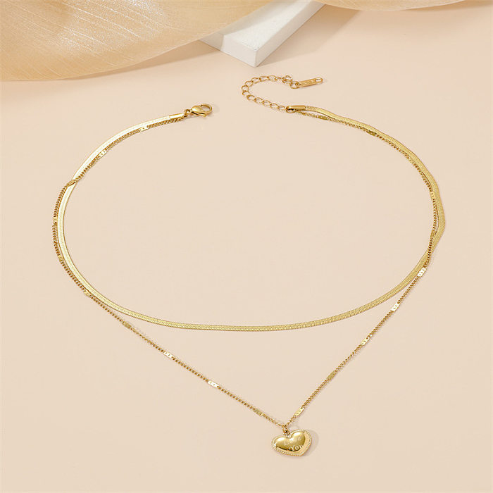 Lady Heart Shape Stainless Steel Plating Gold Plated Layered Necklaces
