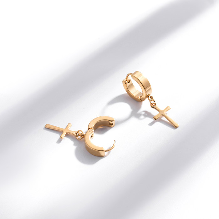 1 Pair Hip-Hop Geometric Cross Feather Stainless Steel  Stainless Steel Plating 18K Gold Plated Earrings