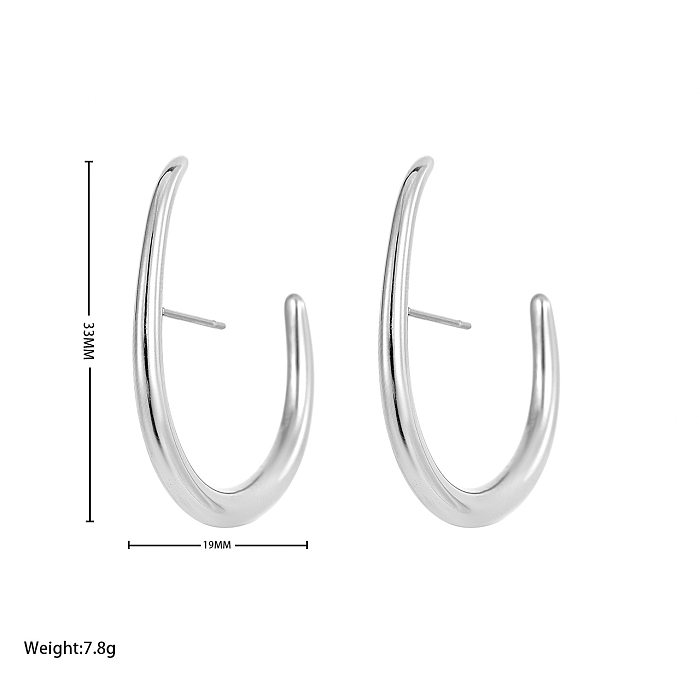 1 paire de clous d'oreilles plaqués en acier inoxydable, Style Simple, en forme de C