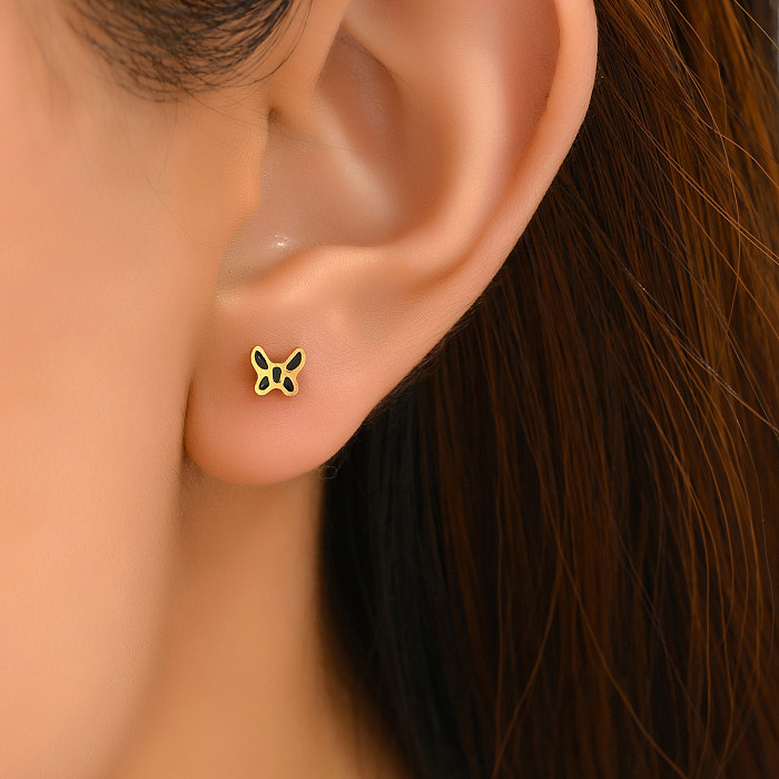 1 paire de clous d'oreilles papillon en acier inoxydable plaqué or 18 carats, Style coréen doux