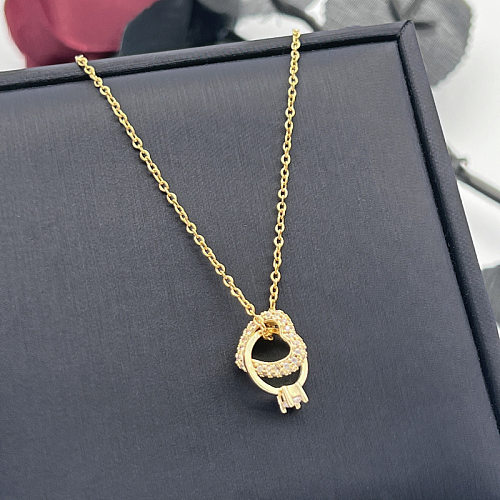 Fashion Heart Shape Stainless Steel Gold Plated Zircon Pendant Necklace 1 Piece