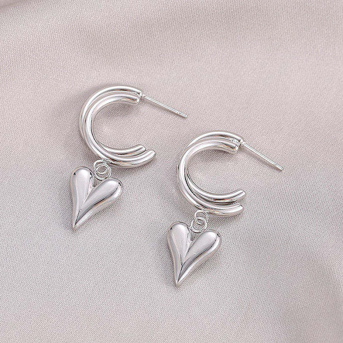 Boucles d'oreilles plaquées en acier inoxydable en forme de cœur, 1 paire