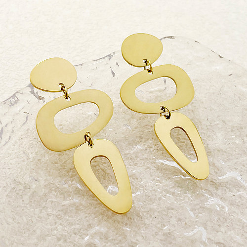 1 Pair Classical Roman Style Solid Color Plating Hollow Out Stainless Steel  Gold Plated Drop Earrings