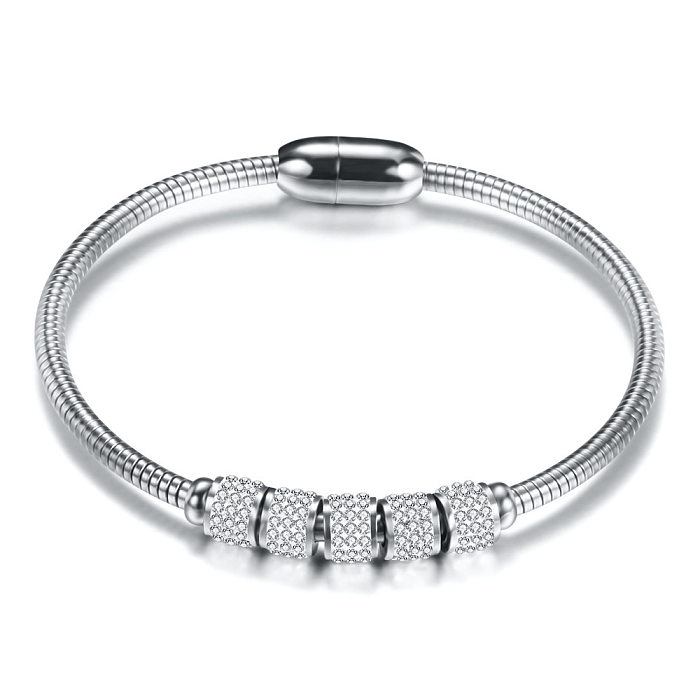 Bracelet tendance rond en acier inoxydable avec incrustation de diamants artificiels 1 pièce