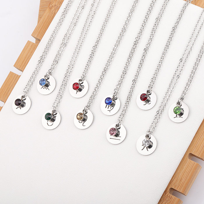 Simple Style Constellation Stainless Steel  Stainless Steel Plating Inlay Artificial Diamond Pendant Necklace