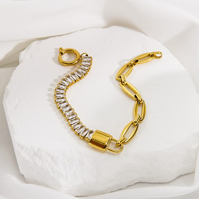 Bracelets de Zircon incrustés de placage d'acier inoxydable géométrique de style moderne