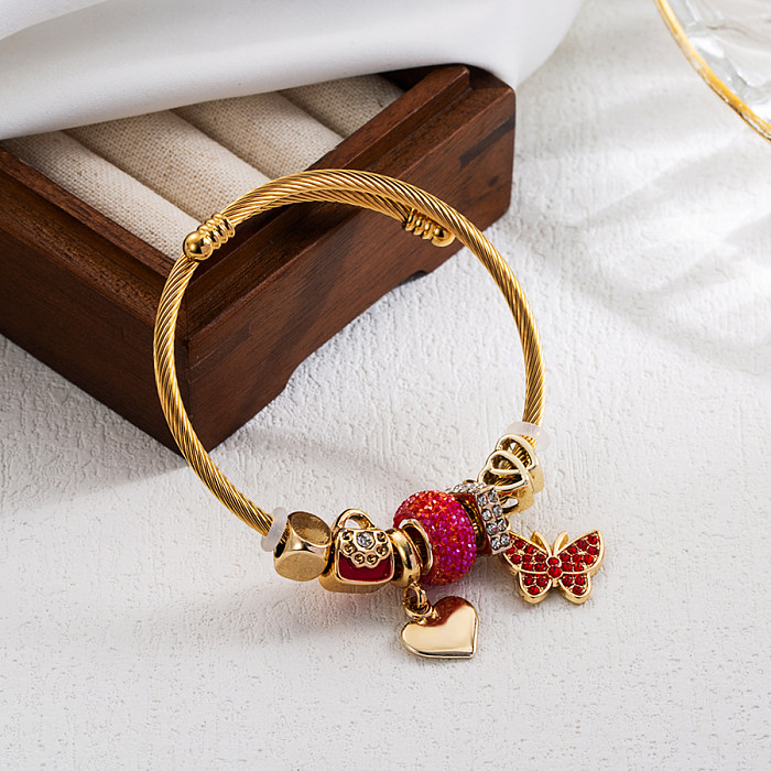 Bracelet plaqué or 14 carats en alliage d'acier inoxydable avec papillon en forme de cœur en forme d'ours doux de style IG